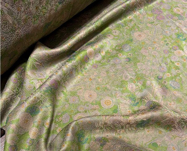 HLYOULH - Handmade 25 Momme HUALUO Jacquard Mud Silk Fabric (Openwork texture) - 112cm by the Yard