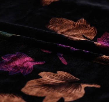 LIUYANGH - 40 Momme Printed Leaves Silk Velvet  Fabric - 114cm wide by the Yard