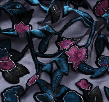 XIAOHONG - Floral Sheer Burnout Silk Velvet Fabric - 114cm wide by the Yard