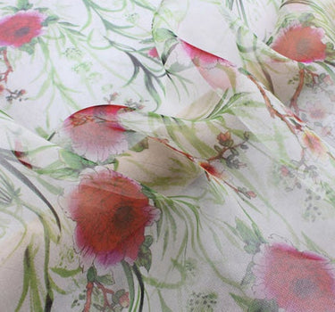 MEIRCAO - 6 momme Floral Print Silk Organza Fabric - 138cm wide by the Yard