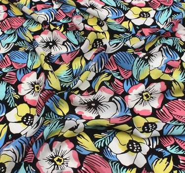 FENGFANG - 12 momme Floral Print Silk Crepe de Chine Fabric - 140cm wide by the Yard