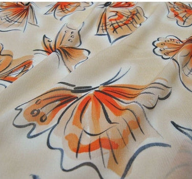 CHENDIE - 16 Momme Butterfly Print Crinkled Silk Georgette Fabric - 114cm wide by the Yard