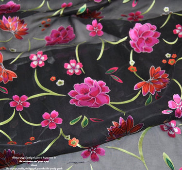 LIANMEI - 10 Momme Pink Floral Sheer Burnout Silk Devore Satin Fabric - 138cm wide by the Yard