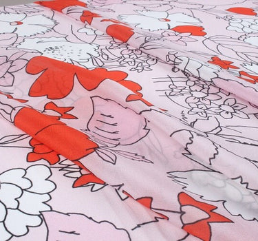 NEGNFU - 12 momme Heart Floral Print Silk Crepe de Chine Fabric - 138cm wide by the Yard