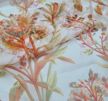 JUSE - 5 Momme Orange Flowers Crinkle Silk Georgette Fabric 135cm by the Yard