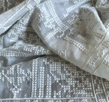 SHIZIXIU - Vintage Cross-Stitched Embroidered Silk Cotton Fabric - 135cm wide by the Yard