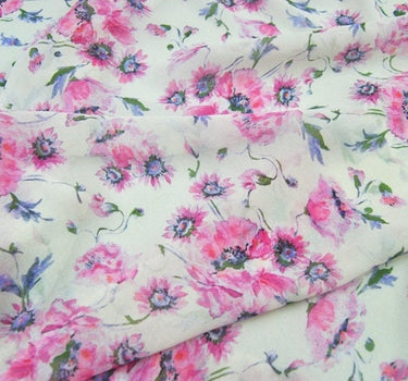 FENHUA - 12 Momme Pink Floral Print Silk Georgette Fabric - 114 cm by the Yard