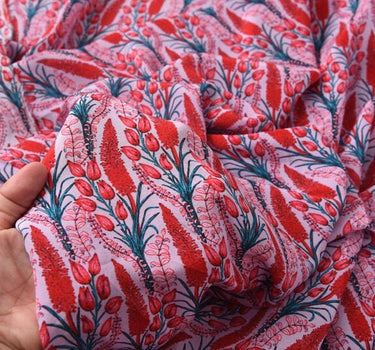 HUAN - 12 Momme Flower Print Silk Crepe de Chine Fabric 140cm wide by the Yard