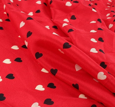 QUWEIXIN - 12 momme Heart Print Silk Crepe de Chine Fabric - 137cm wide by the Yard