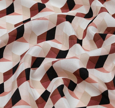 JIHEKUAI - 16 momme Geometric Graphic Print Silk Crepe de Chine Fabric - 140cm wide by the Yard