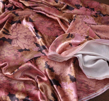 FUGMUD - 40 Momme Beautiful Soft Pinky Floral Silk Velvet Fabric 140cm wide by the yard