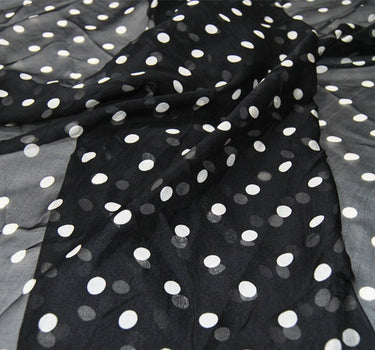 BAIBODIAN- 5.5 Momme White Polka Dots Silk Chiffon Fabric - 140cm wide by the Yard