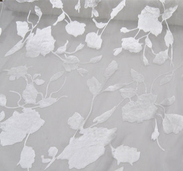 12 Momme White Flowers Sheer Burnout Silk Devore Satin Fabric - 114cm wide by the Yard