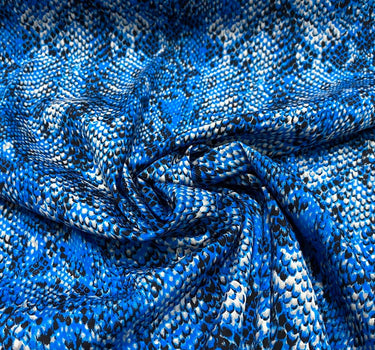 SNAKE - 16 Momme Beautiful Snake Print Blue Silk Crepe de ChineFabric 105cm wide by the Yard