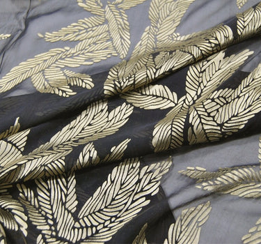 JINYEZI - Gold Leaf Black Sheer Burnout Silk Devore Satin Fabric - 140cm wide by the Yard