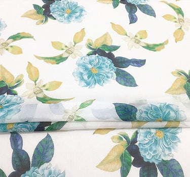 LANQING - 8 momme Floral Print Silk Chiffon Fabric - 135cm wide by the Yard