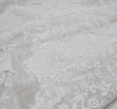 XIAOSUI - White Embroidered Silk Organza Fabric - 130cm wide by the Yard