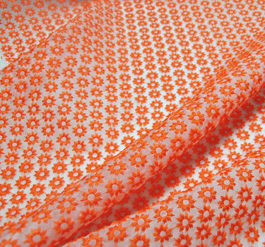 Orange Flower Embroidered Silk Organza Fabric/42.5”/108cm/for Bridal Wedding dress/Long Skirts/Shirt/Dresses/Evening Dresses-By the Yard