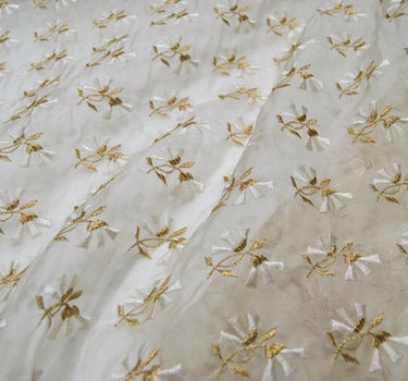 Beautiful flower Embroidered Silk Organza Fabric-By the Yard