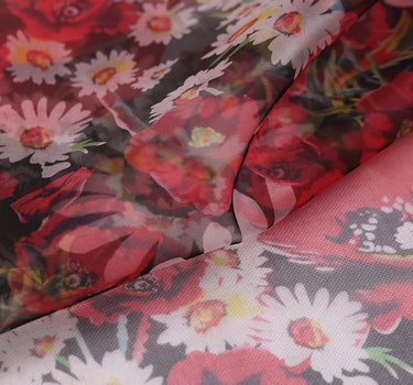 XIANGYANG - 6 momme Floral Print Silk Organza Fabric - 138cm wide by the Yard