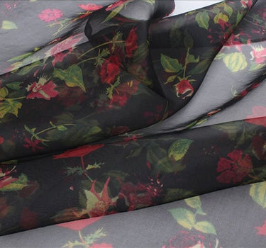 HMEIGUI - 6 momme Floral Print Silk Organza Fabric - 114cm wide by the Yard