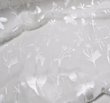 BAIZHIYE - White Flowers Sheer Burnout Silk Devore Satin Fabric - 138cm wide by the Yard