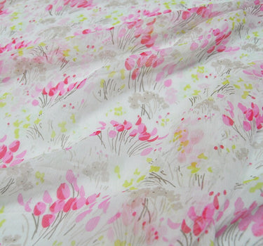 KUAILE - 6 Momme Crinkled Silk Georgette Pink Flower Print Fabric 120cm by the Yard