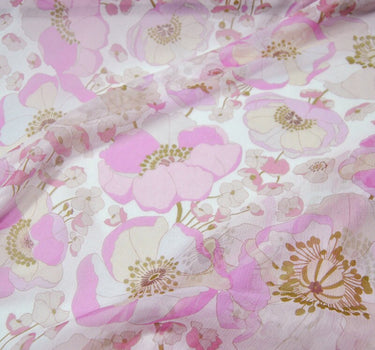 YINSU - 6 Momme Purple pink Floral Print Crinkled Silk Georgette Fabric 140cm by the Yard