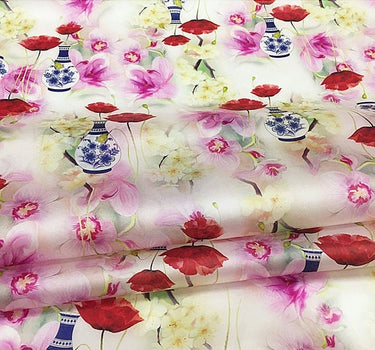 Silk Organza Satin Floral Print Fabric By the Yard