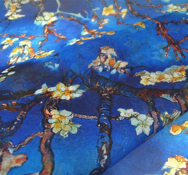 XINGHUA - 8 Momme Blue Silk Organza with Floral Print Silk Fabric - 130cm wide By the Yard