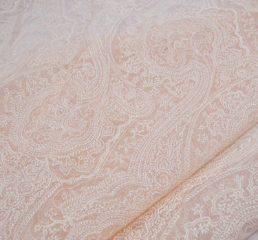 Paisley Embroidery Pink Silk Organza Fabric By the yard