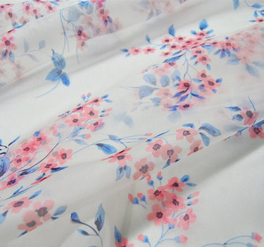 White Silk Organza Floral Print Silk Fabric By the Yard