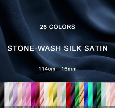 24 Colors - 16 momme Stone-Wash Silk Satin Fabric - 114cm wide by the Yard