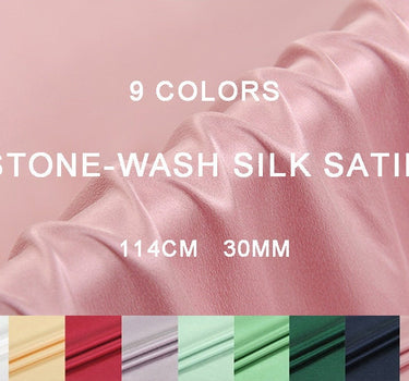 30mm Stone-Wash Pure Silk Satin 9 Colors Fabric By the Yard