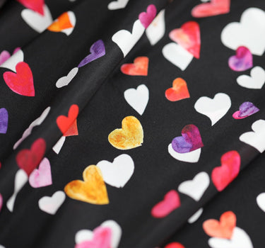 CAIXING - 12 momme Colorful Heart Print Silk Crepe de Chine Fabric - 135cm wide by the Yard