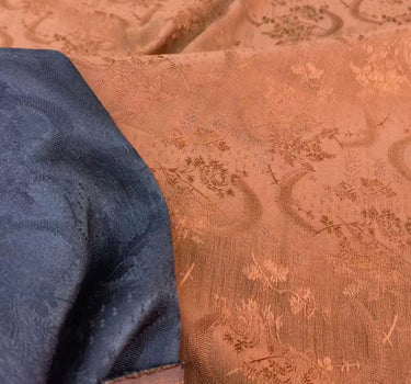 CHENGYUEYA - 26 Momme Handmade Plant Dye Mud Silk Satin Openwork Jacquard Fabric - 140cm wide by the Yard