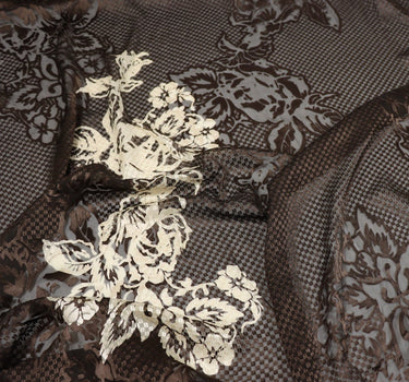 LIANCAO - Flowers Sheer Burnout Silk Devore Satin Fabric - 114cm wide by the Yard