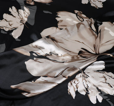 HERONG - Flowers Sheer Burnout Silk Devore Satin Fabric - 140cm wide by the Yard